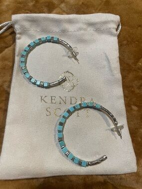 Kendra Scott Yellow Rose Ember Hoop Hammered Silver Turquoise Earrings
